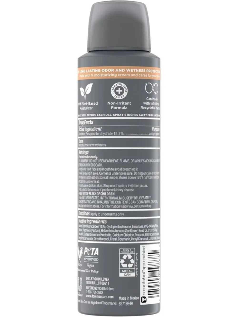 Men's Dry Spray Antiperspirant, Cedarwood & Tonka, 72H Protection, 4-Pack
